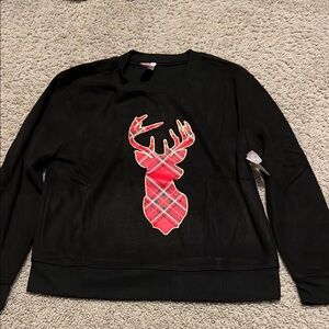 Black Sweatshirt with Red Plaid Deer Design